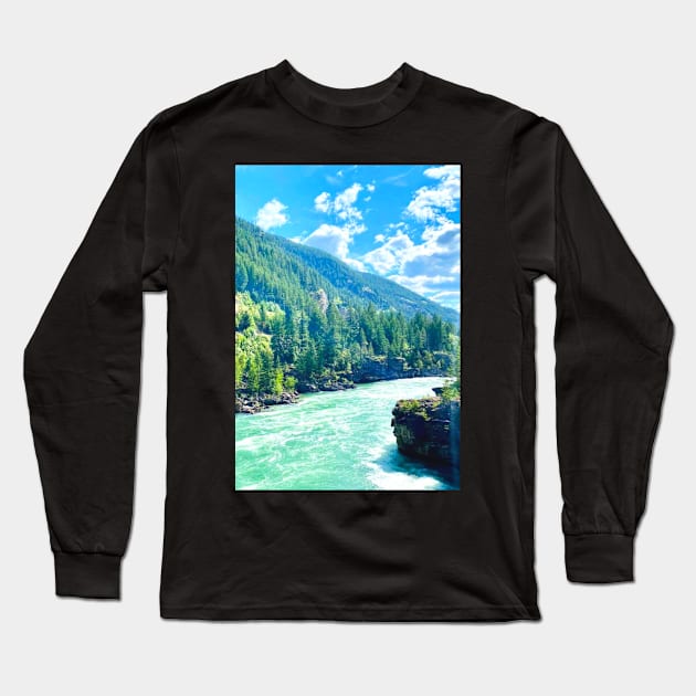 Kootenai Falls Flowing through the forest Long Sleeve T-Shirt by Felicity-K